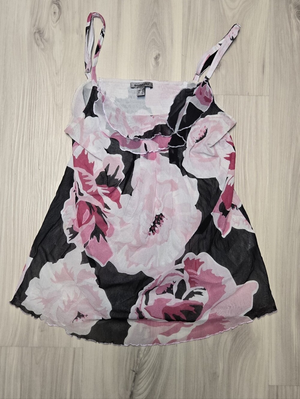 ​Vintage Y2K Bandolera Sheer Floral Mesh Babydoll Cami Top Size L/XL